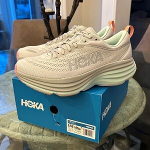 New in Box $190 Hoka Women's Sneakers - Grey and Coral sz 8.5